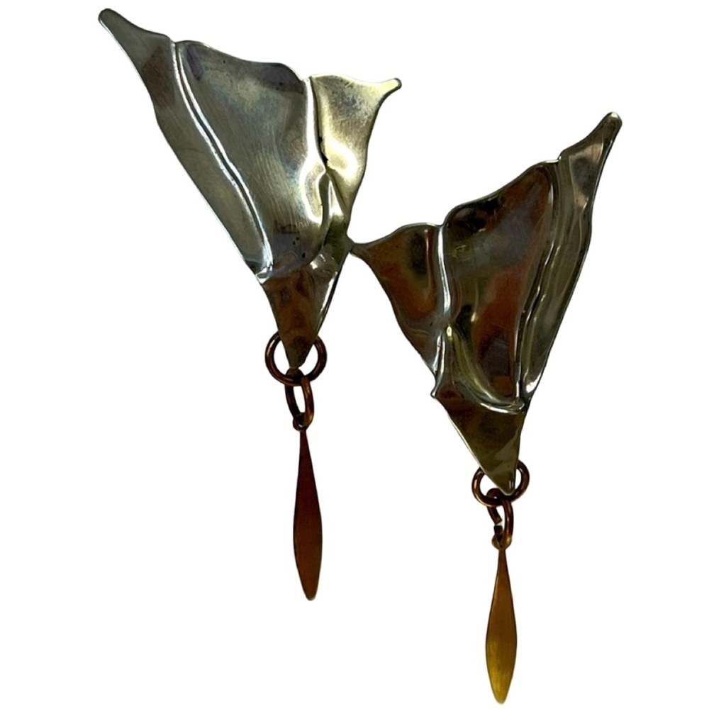 Vintage 80s Silver and Copper Tone Clip On Earrings